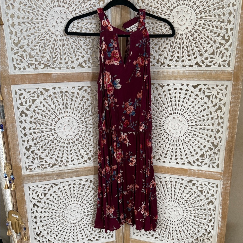 Burgundy Floral Midi Dress